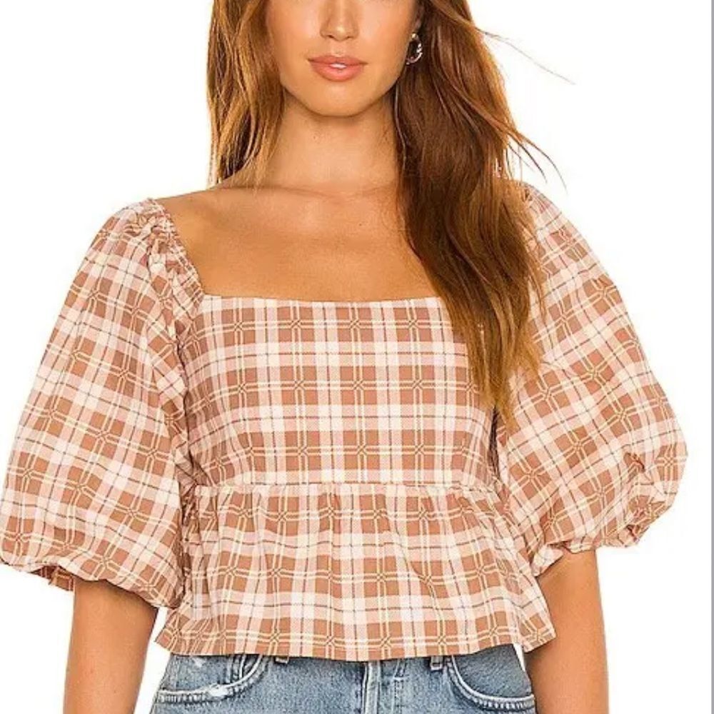 FAITHFULL THE BRAND X REVOLVE Quincy Top in Brown Lori Check Print Small